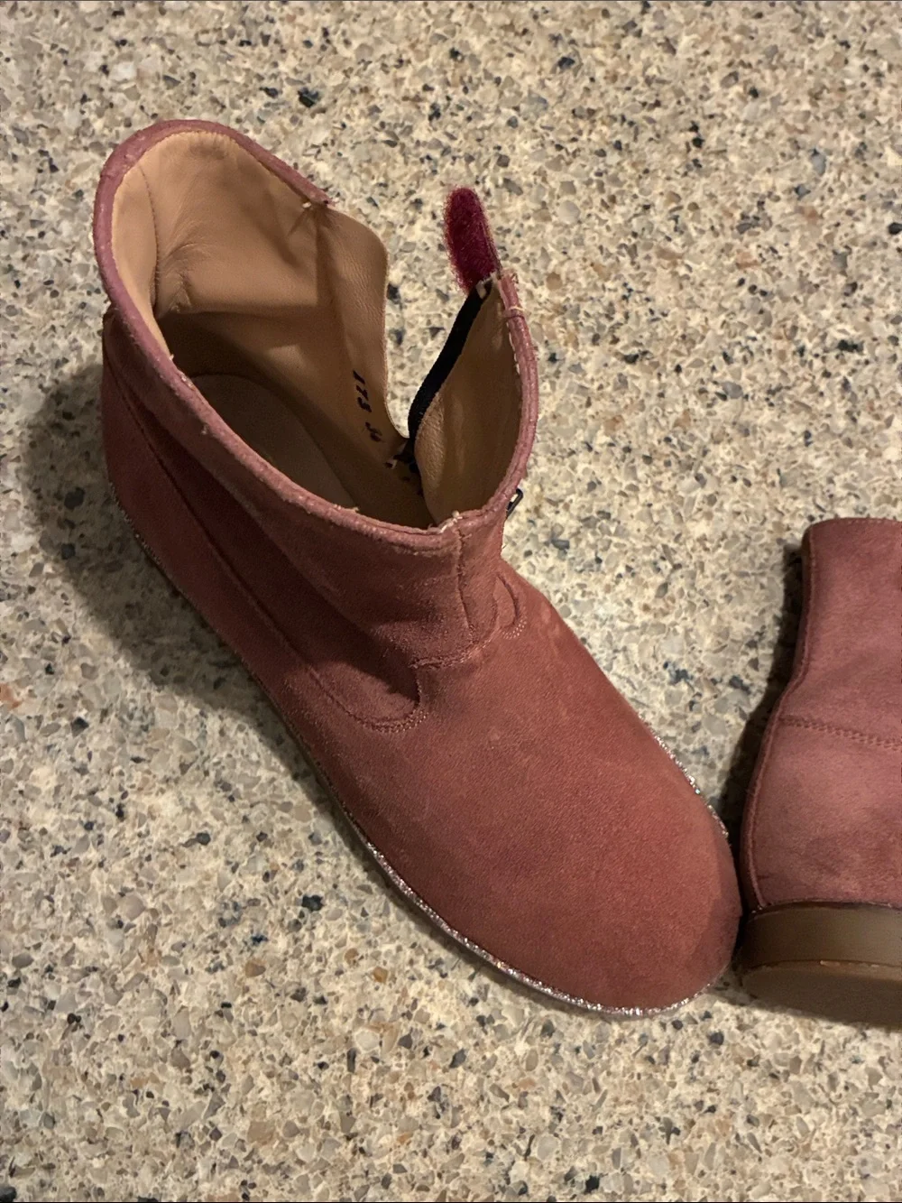 Pom D'Api Suede Ankle Boots in Dusty Rose with Glitter Horse Accent